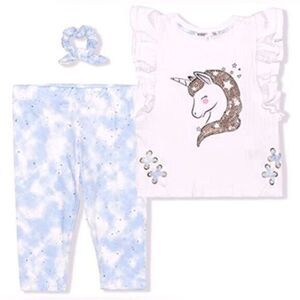 NWT Girls 3 Piece Embellished Unicorn Top Shirt Blue Leggings Hair Accessory- 5